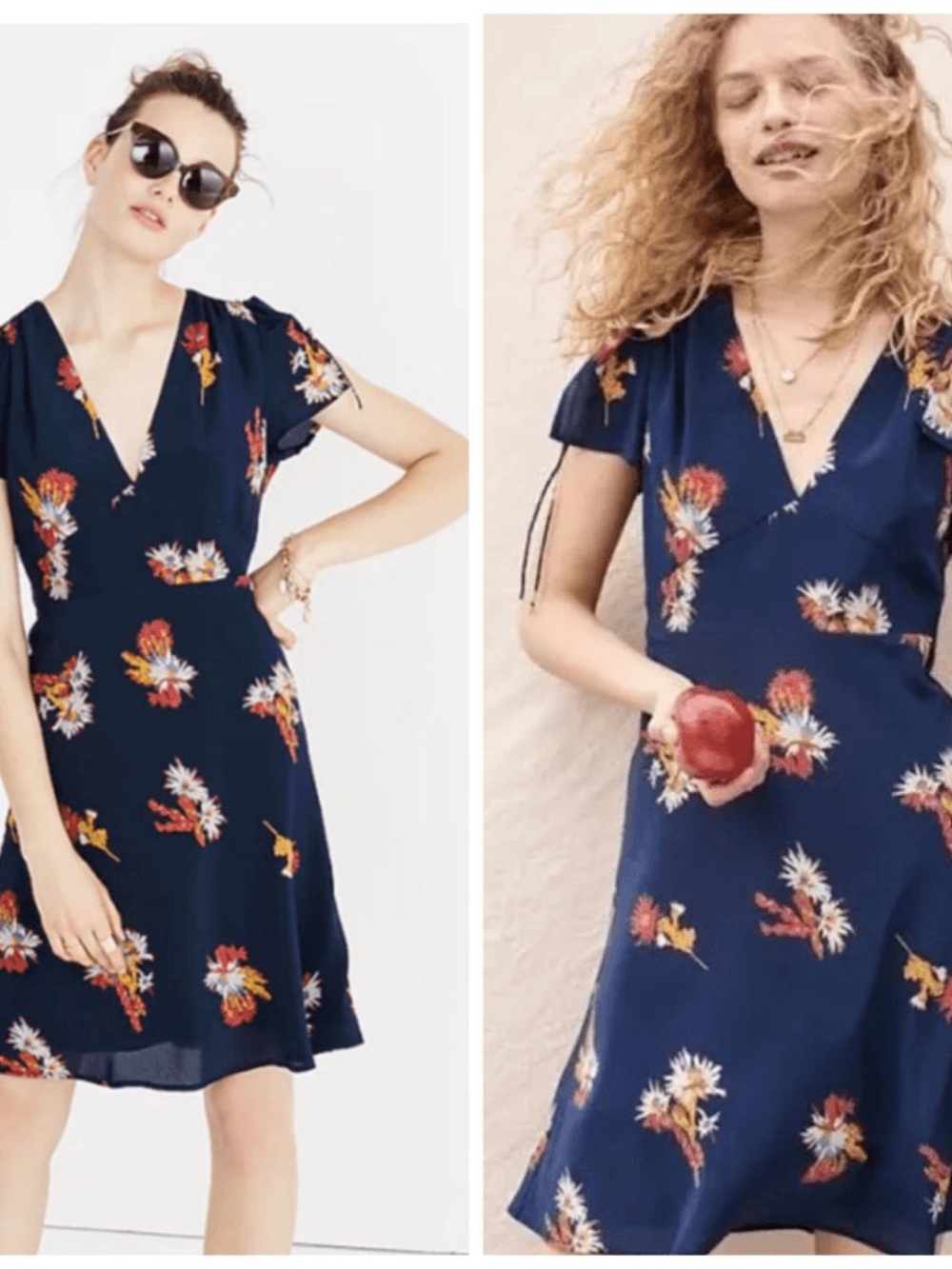 Madewell Navy Floral Wrap-Style Midi Poppy Dress - Picture 2 of 4